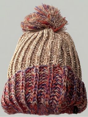 😍CLEARANCE  Beige Burgundy Knit Pom Pom Winter Hat NWT